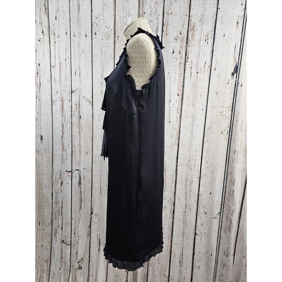 MDS Women's 4 Milly Black Silk Ruffle Detail Cocktail Shift Little Black Dress - Picture 5 of 10